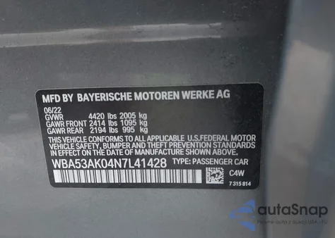 2022 BMW 228 Gran Coupe I Sdrive z USA, uszkodzony, nr VIN WBA53AK04N7L41428